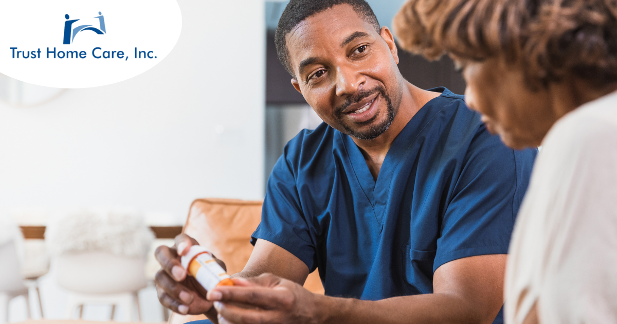 Nursing careers can include visiting patients at home and helping with their medication, as demonstrated by this nurse helping his patient with hers.