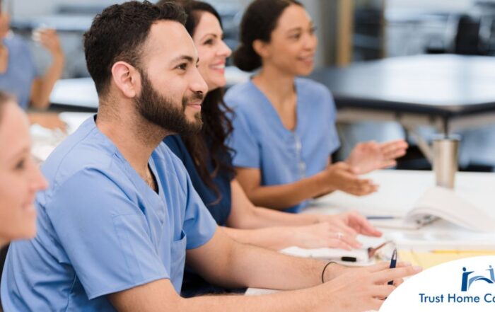 Senior caregivers attend a professional development course.